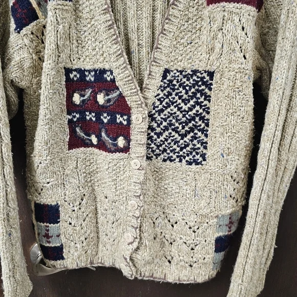 Vintage Talbots Patchwork Floral Knit Wool Blend Cardigan Sweater Size Small - Picture 4 of 6